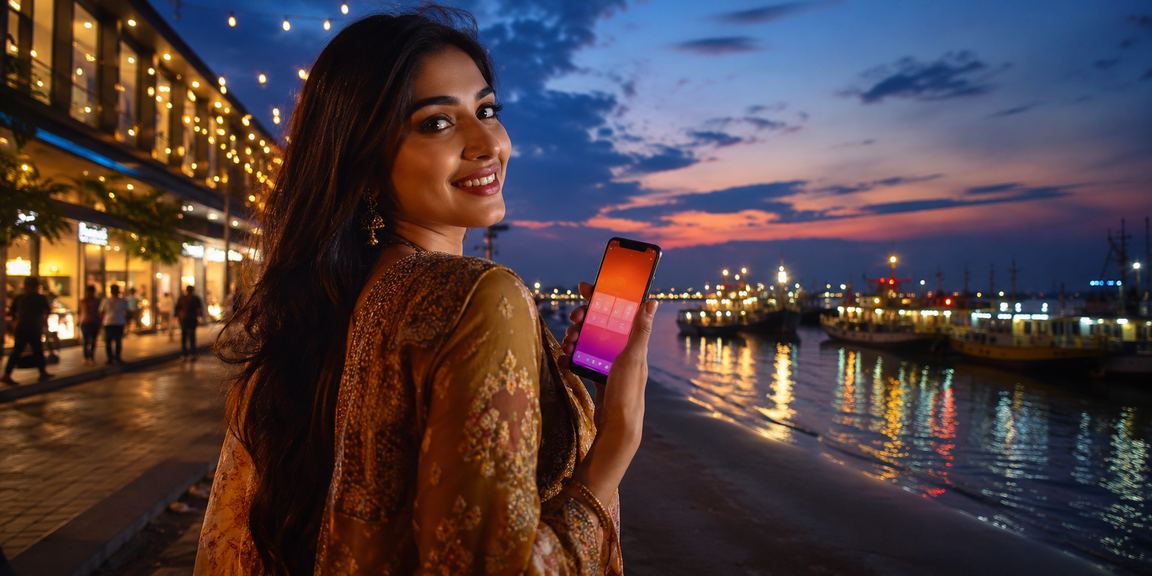 A user making a secure mobile payment on the beach in Chittagong